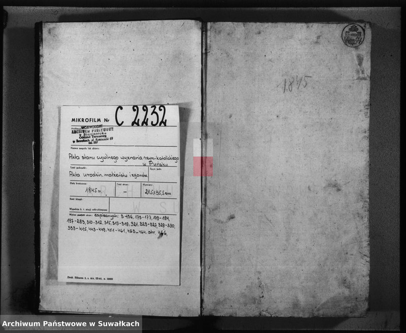 image.from.unit.number "Duplikat urodzonych, zaślubionych i umarłych w parafii Puńsk w roku 1845"