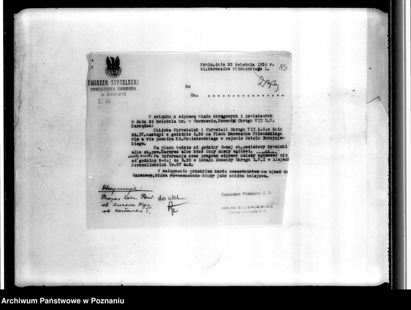 Obraz 19 z jednostki "Korespondencja Komend Powiatowych Związku Strzeleckiego w: Wyrzysku, Czarnkowie oraz w Koninie z jednostkami podległymi"