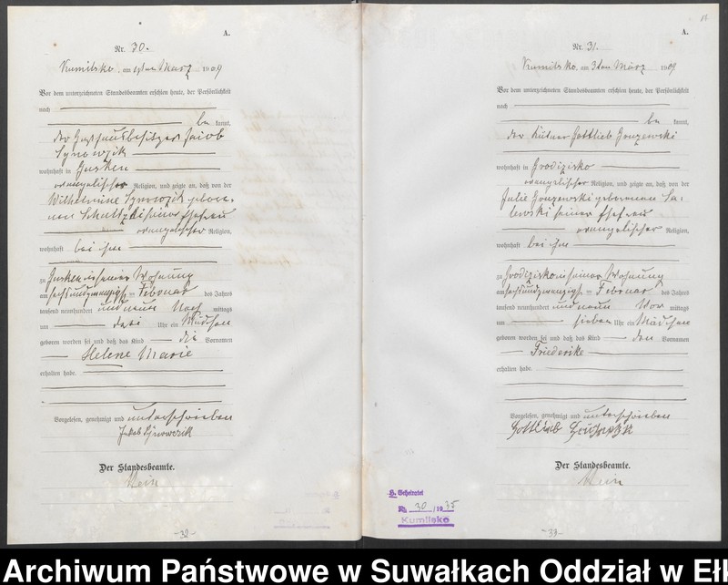 image.from.unit.number "[Geburts-Haupt-Register des Königlichen Preussischen Standes-Amtes Kumilsko Kreis Johannisburg]"