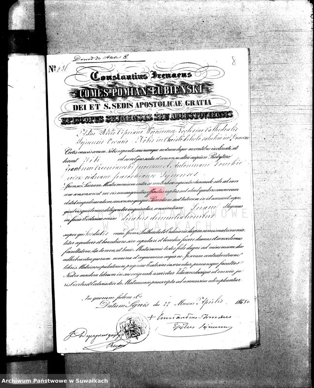 Obraz 12 z jednostki "Annexa do Akt Zaślubionych parafii Sejneńskiej z roku 1868 r."