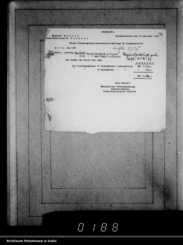 Obraz 7 z jednostki "Lebensmitteleinkauf. Aufträge, [Lieferscheinen und Rechnungen] 16971-17525 [Dostawa produktów żywnościowych do Getta]"