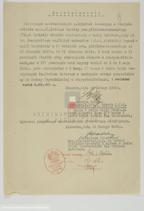 Obraz 18 z jednostki "Zaświadczenia o udziale w powstaniach śląskich, t. II"