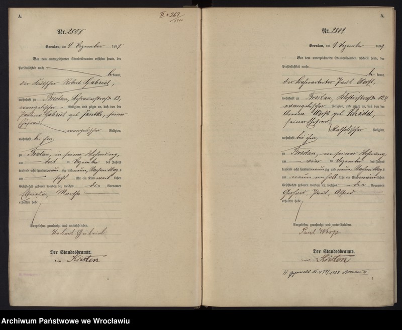 image.from.unit.number "Geburts-Haupt-Register Breslau II 1899 Band 8"