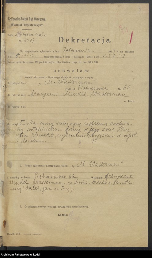 Obraz 5 z jednostki "Mendel Wasserman- fabryka towarów manufakturowych"