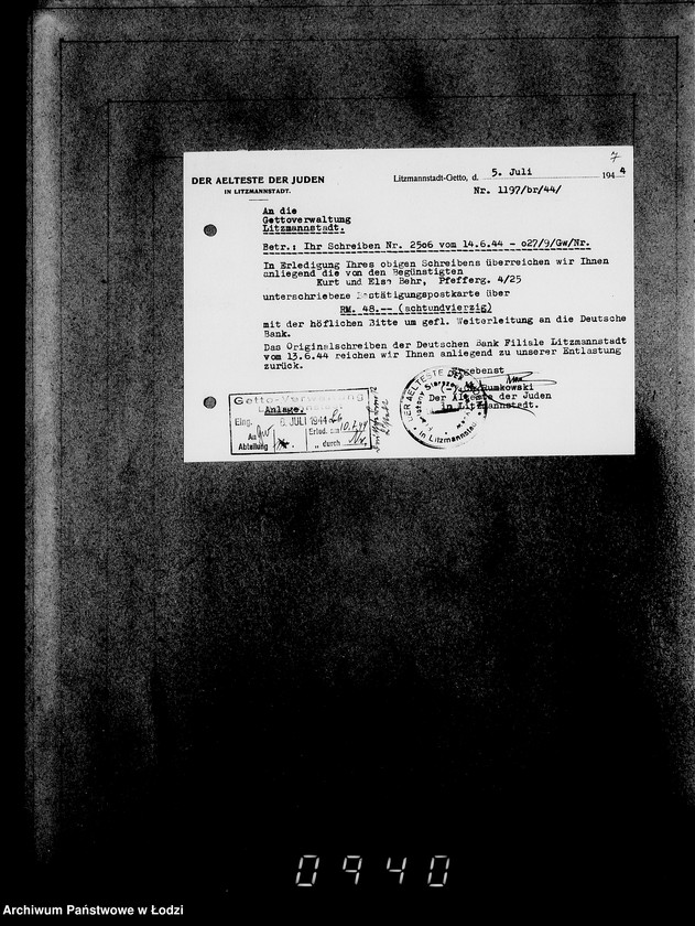 Obraz 11 z jednostki "Korrespondenz mit dem Ältesten der Juden"