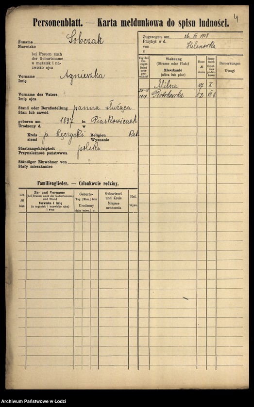 Obraz 6 z jednostki "[Spis ludności Łodzi] Sobczak"