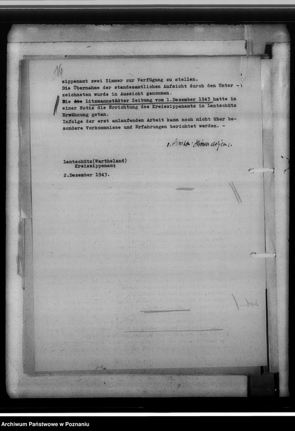 Obraz 20 z jednostki "[Korespondencja w sprawach organizacyjnych, sprawozdanie z działalności, Kreissippenamt Lentschütz Łęczyca, województwo łódzkie]"
