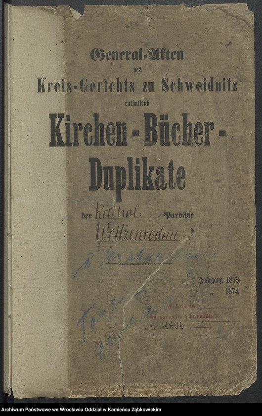image.from.unit.number "Amtsgericht Schweidnitz Duplicate der Kirchenbücher der katholische Kirche zu Weizenrodau"