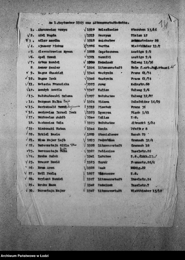 Obraz 17 z jednostki "[Pisma z Wydziału Prezydialnego, z Centralnego Więzienia i Wydziału Pracy zawiadamiające o przyjeżdżających i wyjeżdżających Żydach]"