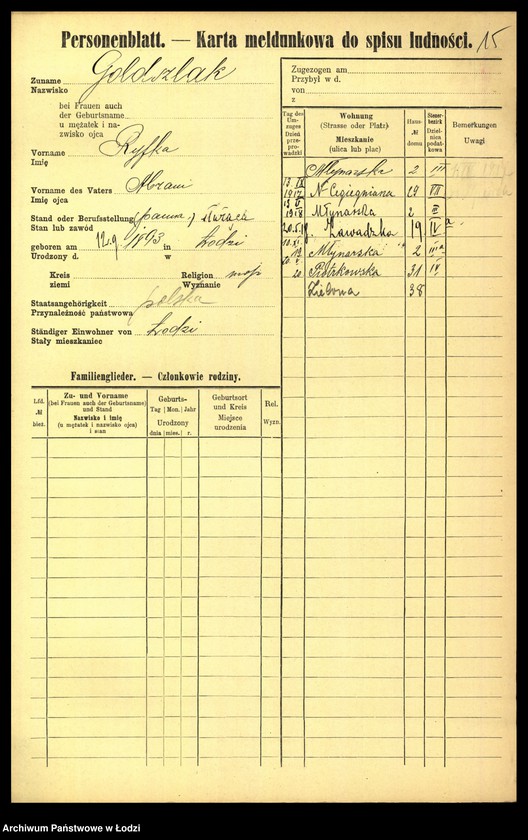 Obraz 16 z jednostki "[Spis ludności Łodzi] Goldszajd - Goldstein"