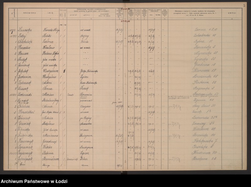 Obraz 8 z jednostki "Księga kontroli ruchu ludności (rejestr osób przybywających do gminy) Łódź, zespół III lit. H, I, J, L, Ł"