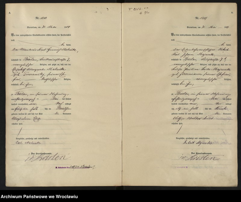 image.from.unit.number "Geburts-Haupt-Register Breslau II 1904 Band 4"