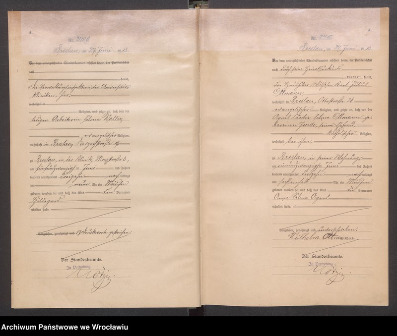 image.from.unit.number "Geburts Neben Register Standesamt Breslau III 1913 Band 7"