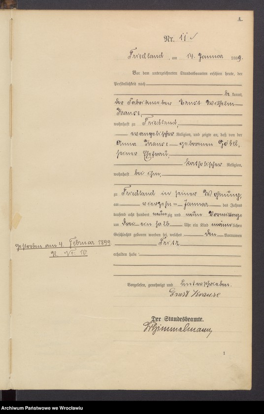 image.from.unit.number "Księga urodzeń USC Mieroszów (Friedland) 1899"