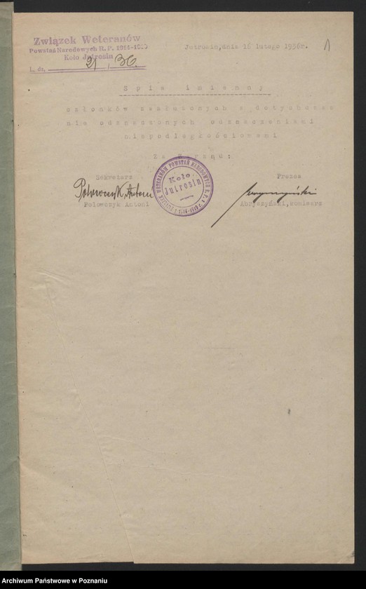 Obraz 3 z jednostki "Jutrosin, powiat Rawicz wykaz członków koła."