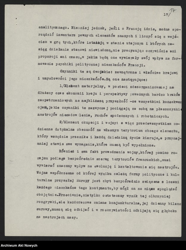 image.from.unit.number "Referat o sytuacji wewnętrznej we Francji po zawarciu zawieszenia broni z Niemcami (Autora nie ustalono, na pierwszej stronie napis - S. Elka)"