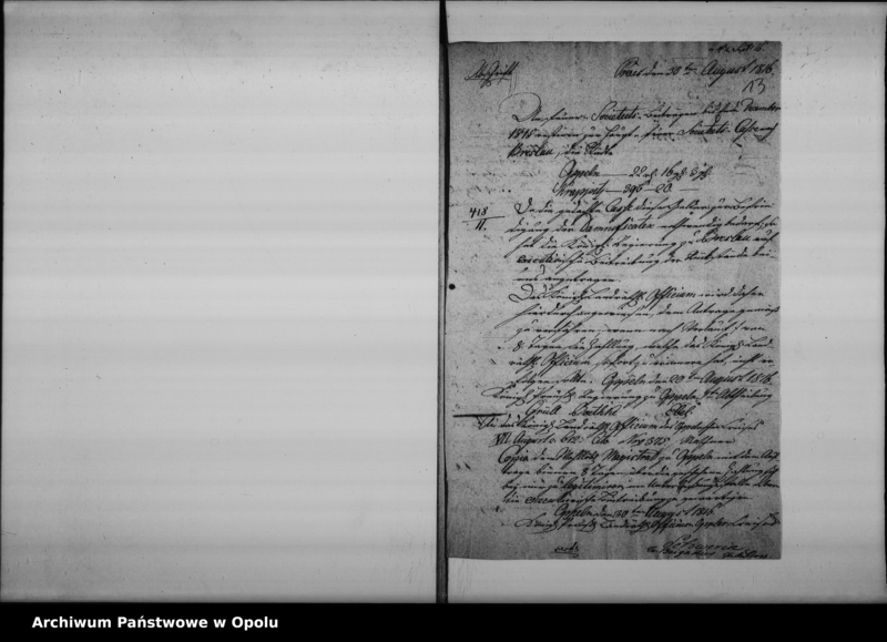 Obraz 13 z jednostki "Acta specialia betreffend die Feuer Societats und Servis- Freiheit der beiden Häuser des Orbe und Bega auf dem Amts Ostroweck de anno 1816"