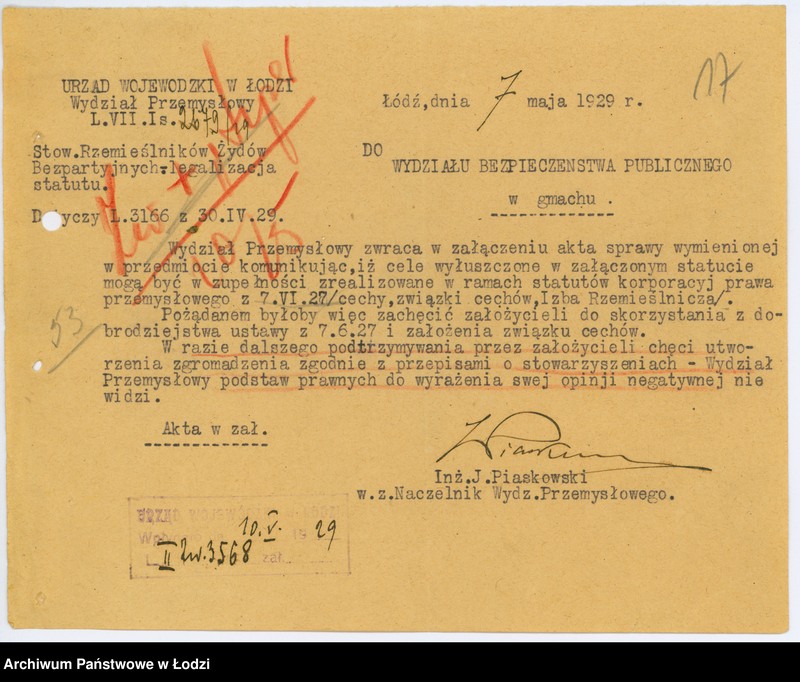 Obraz 20 z jednostki "Stowarzyszenie Rzemieślników Żydów Bezpartyjnych w Tomaszowie Maz."