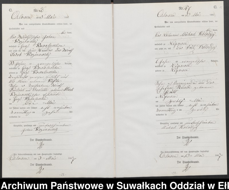 image.from.unit.number "Sterbe-Neben-Register des Preussischen Standes-Amtes [Orlowen] Kreis [Loetzen] für das Jahr 1887"