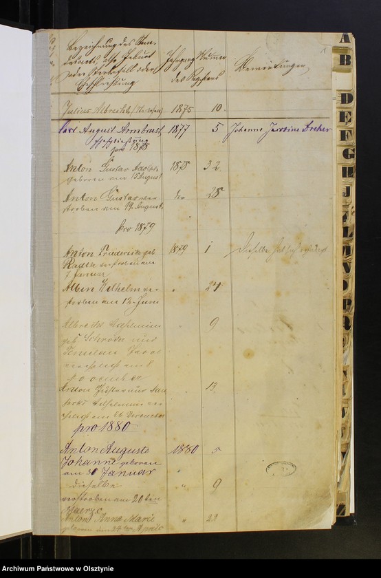 image.from.unit.number "Alphabetisches Register zur Auffindung der eingetragenen Standes-Acte in den Standes-Registern"