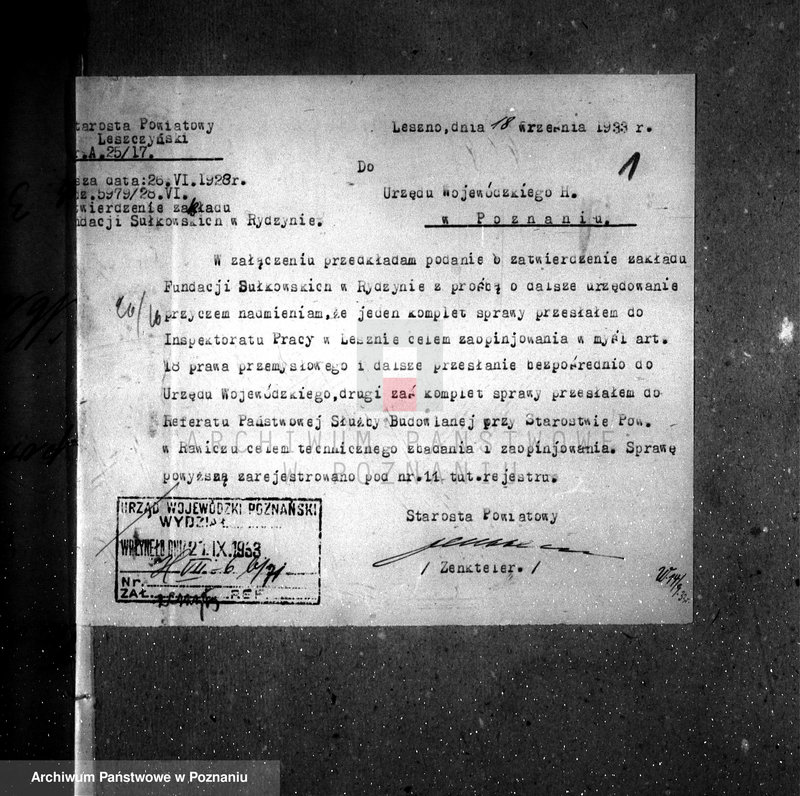 Obraz 5 z jednostki "Zatwierdzenie zakładu przemysłowego /elektrowni/ Fundacji Sułkowskich w Rydzynie"