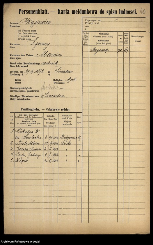 Obraz 12 z jednostki "[Spis ludności Łodzi] Wąsiakowska - Wedeman"