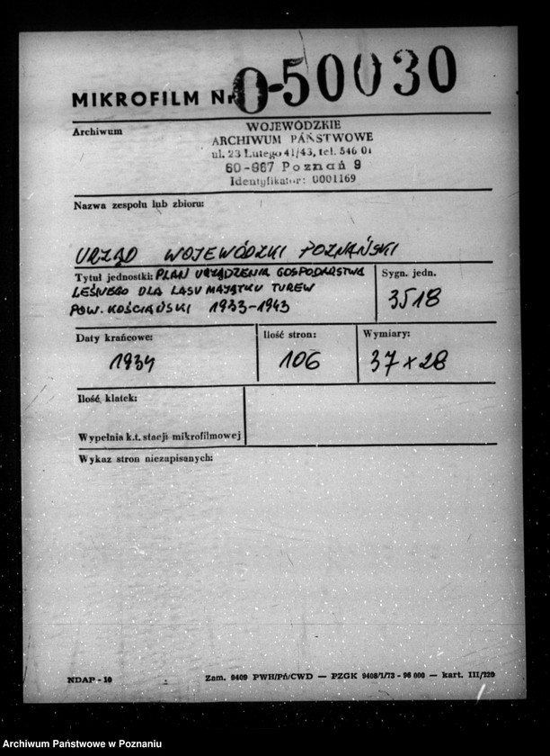 Obraz 2 z jednostki "/Plan urządzania gospodarstwa leśnego dla lasu majątku Turew powiatu kościańskiego 1933-1943/"