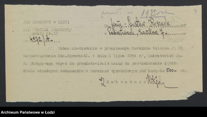 Obraz 11 z jednostki "Gustaw Koszade – kupno i sprzedaż przędzy i odpadków"