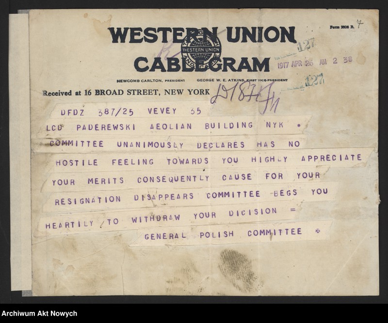 image.from.unit.number "Comité Général de Secours pour les Vctimes de la Guerre en Pologne. Apele oraz korespondencja I. J. Paderewskiego"