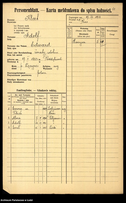 Obraz 13 z jednostki "[Spis ludności Łodzi] Klarowski - Klekotek"