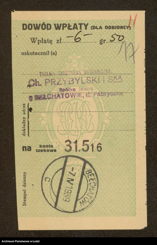 Obraz 19 z jednostki "Ch. Przybylski i S-ka – tkalnia zarobkowa w Bełchatowie"