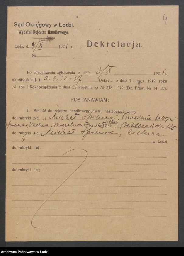 Obraz 6 z jednostki "Michał Śpiewak – prowadzenie fabryki sukna, tkalnia i skręcalnia"