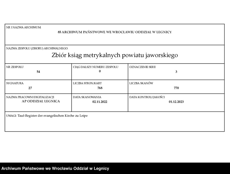 image.from.unit.number "Tauf-Register der evangelischen Kirche zu Leipe"