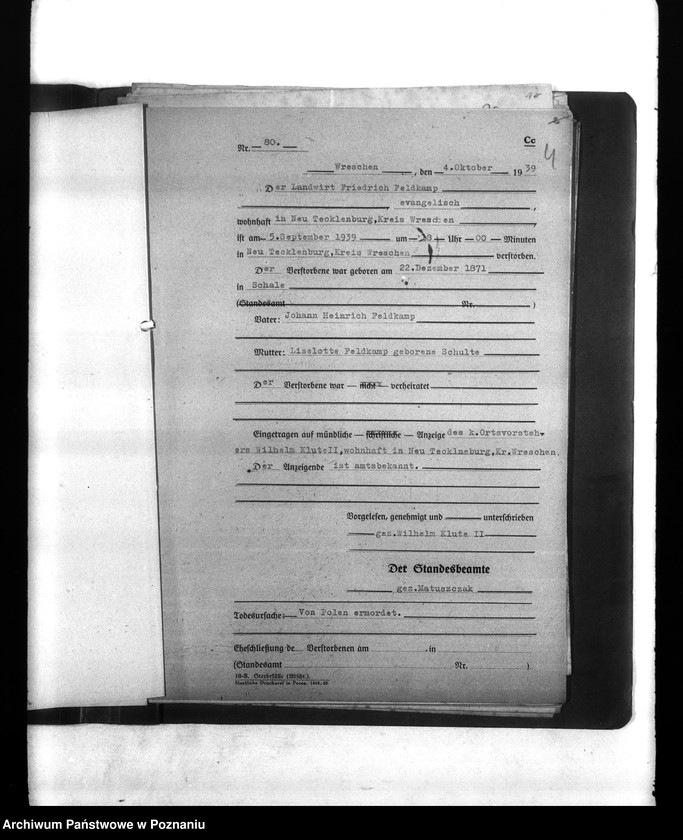 Obraz 8 z jednostki "Wykazy miejscowych Niemców, którzy zginęli w 1939 roku. Kreis Wreschen (Wrzesień)"