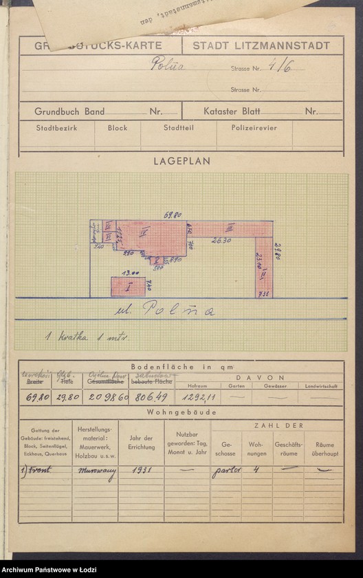 Obraz 7 z jednostki "Księga inwentarzowa nieruchomości m. Łodzi ul. Polna"