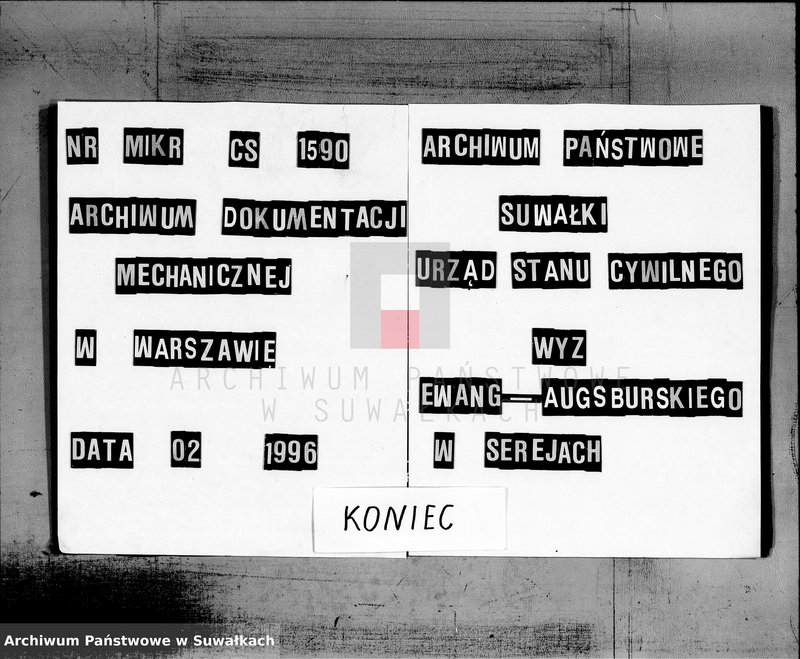 image.from.unit.number "Księga duplikat do zapisywania aktów urodzeń, małżeństw i zejść w Filiale Ewangelicko-Augsburgskiego w Serejach w roku 1865"