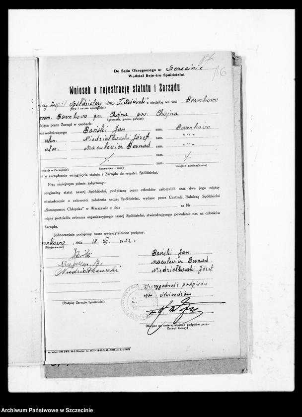 image.from.unit.number "Rolniczy Zespół Spółdzielczy im. T. Kościuszki z siedzibą w Barnkowie powiat Chojna - organizacja"