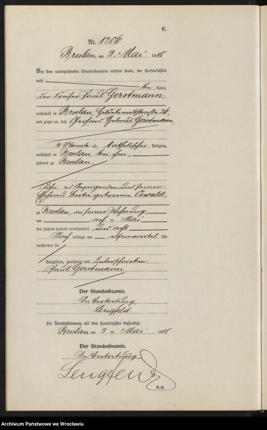 image.from.unit.number "Sterbe-Neben-Register Breslau I 1908 Band 4"