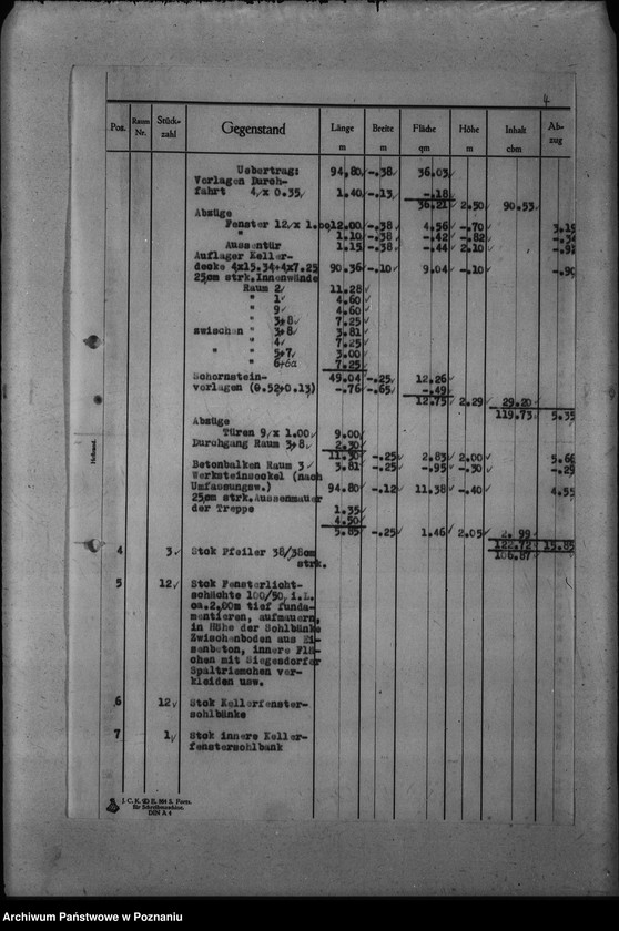 Obraz 8 z jednostki "Dienstwohngebäude - Reichsstatthalter Posen. Wirtschaftsgebäude 1 - 4 (nad jeziorem Góreckim) Massenberechnung"