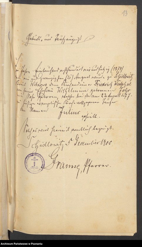 Obraz 15 z jednostki "Die von den Verlobten beigebrachten Urkunden zur Eheschliessung pro 1901. Vol I"