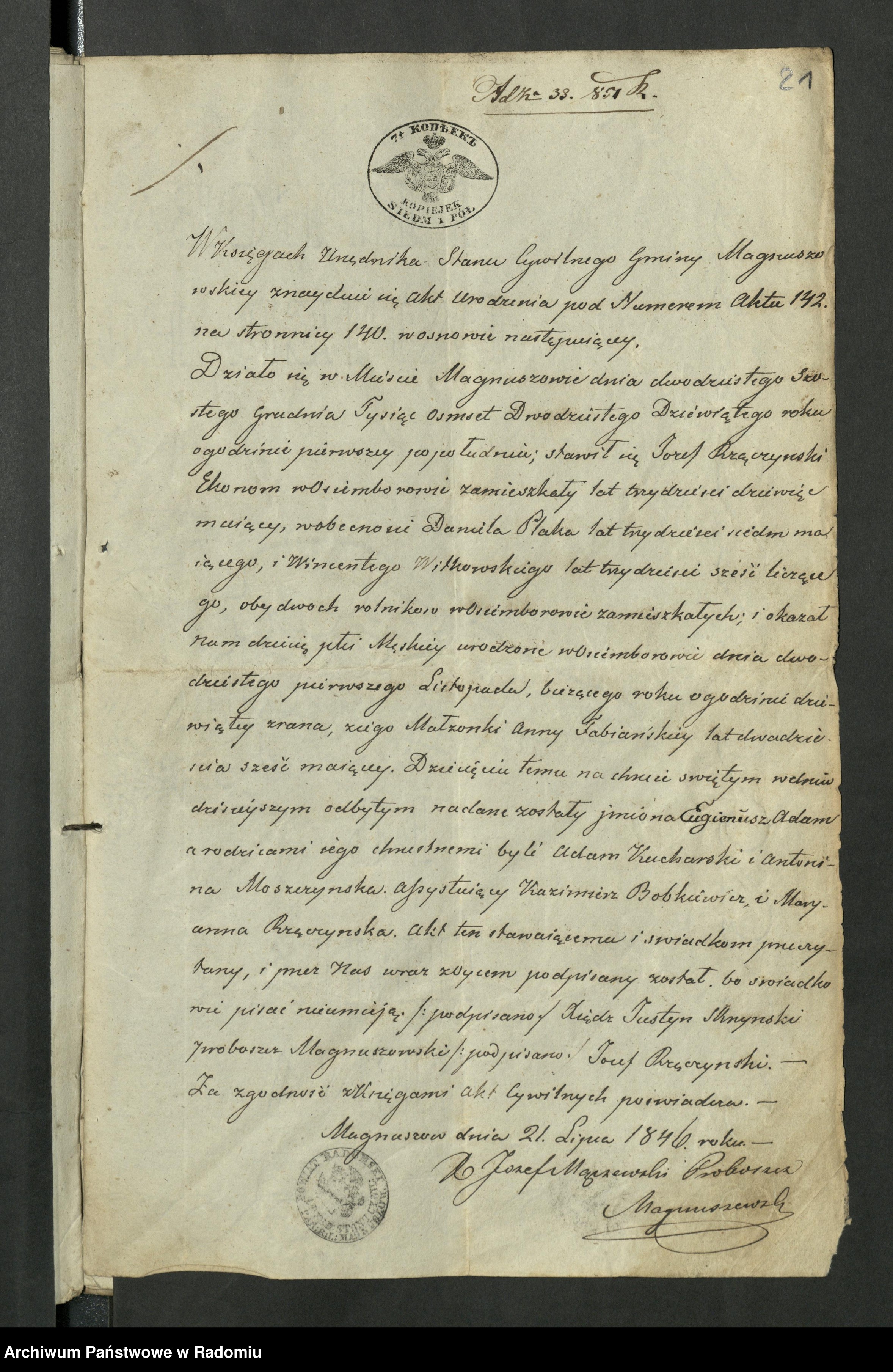 Skan z jednostki: Allegata do małżeństw z roku 1851 parafii Sieciechów sztuk 22