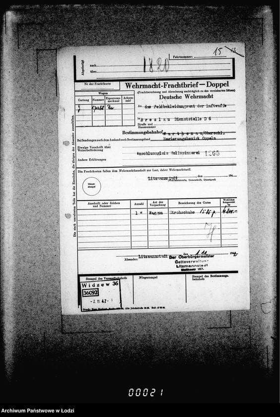 Obraz 20 z jednostki "Frachtbriefe doppel einige Ausgang vom 1301-1825a. [Wtórniki listów przewozowych]"