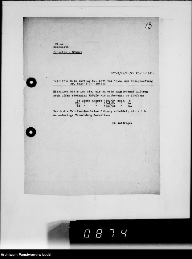 Obraz 19 z jednostki "Kriegsauftrag SS 5124-119-7-304843 13.510 Schutzmäntel f. Kraftfahrer K-Z 6"