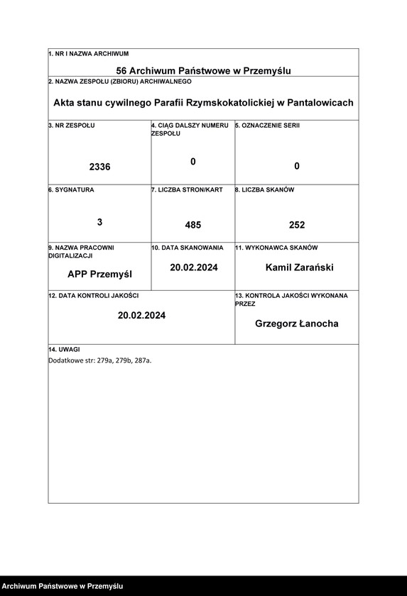 image.from.unit.number "Księga urodzeń, małżeństw i zgonów dla miejscowości Pantalowice"
