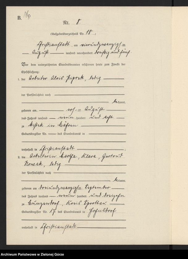 image.from.unit.number "Heirats-Neben-Register Standesamt Christianstadt 1935 No. 1 bis 18"