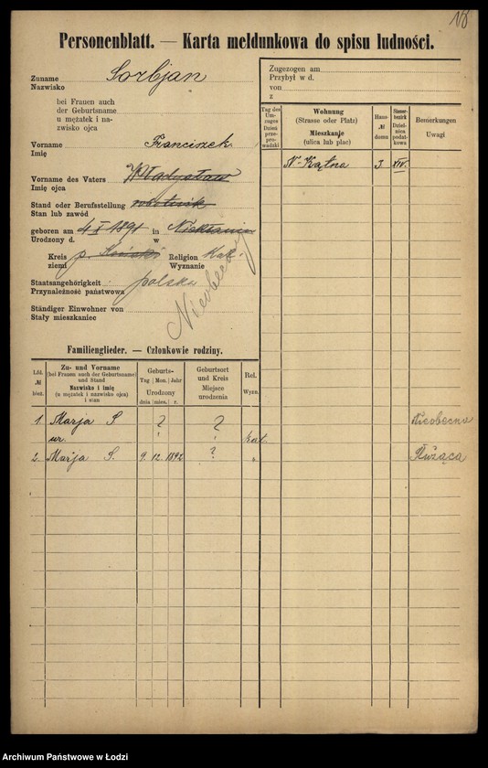 Obraz 20 z jednostki "[Spis ludności Łodzi] Sońka-Sowiński"