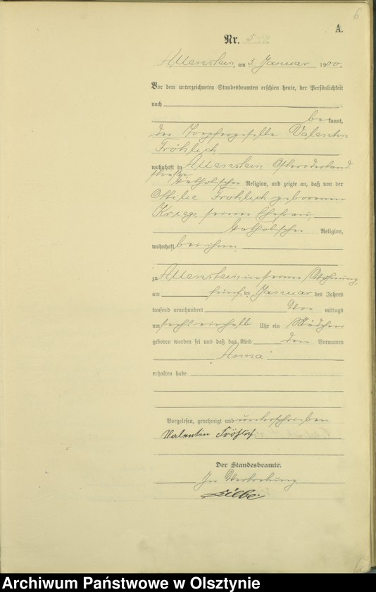 image.from.unit.number "Geburts-Haupt-Register Tom I,Nr 1 - 394"