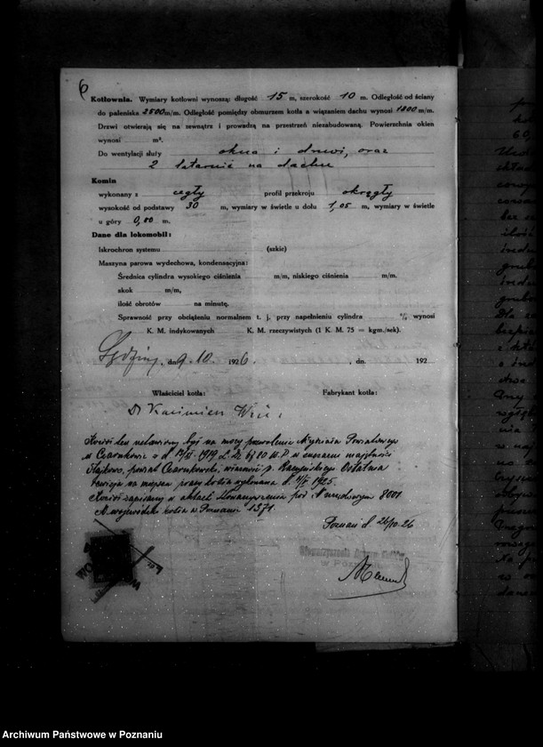 Obraz 10 z jednostki "Gorzelnia parowa dr Wizy majętność Sędziwy powiat szamotulski nr woj. kotła 1371"