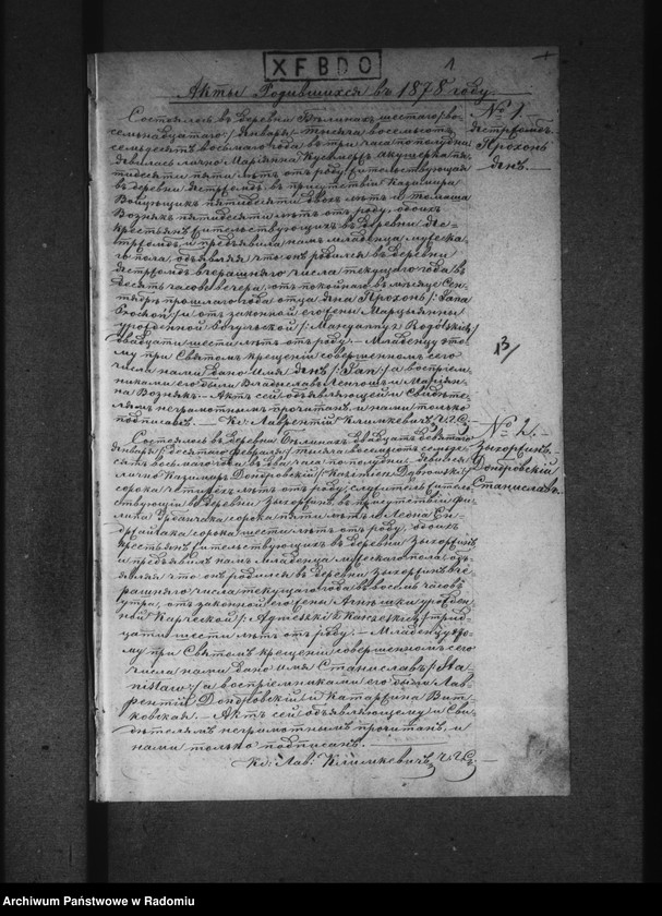 image.from.unit.number "Księga akt urodzenia, małżeństwa i zgonu par. rzym.-kat. Bieliny 1878 r."