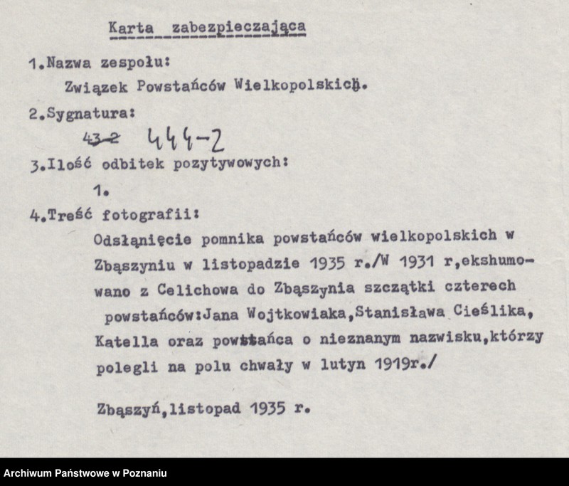 image.from.unit.number "Pomnik czterech powstańców wielkopolskich w Zbąszyniu."